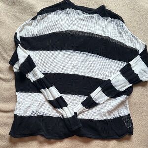 ASOS Black and White Striped Long Sleeve Mesh Top